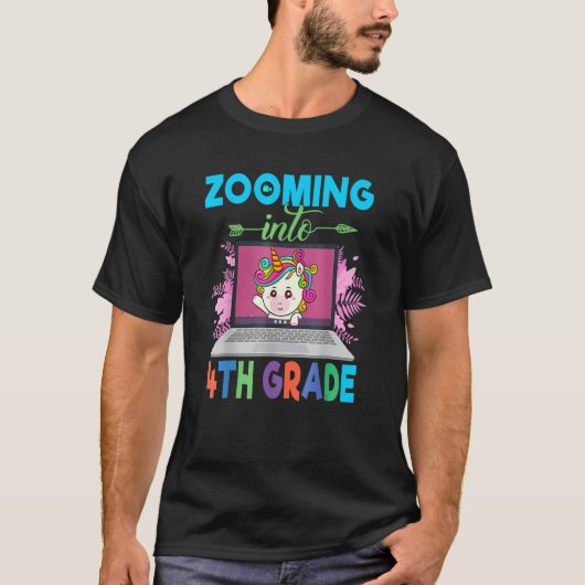 Zooming Into 4th Grade  Unicorn Virtual Back To Sc T-Shirt (Vorderseite)