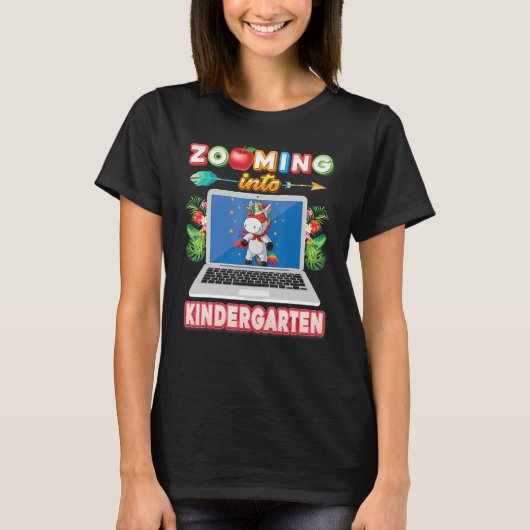 Zooming Into Kindergarten Grade Virtual Unicorn Ki T-Shirt (Vorderseite)