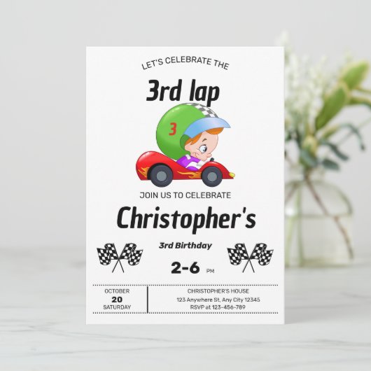 Zooming Racer Birthday Einladung (Stehend Vorderseite)