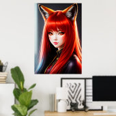 Zoomorphe junge Dame Rothaarfuchs Ohr | Art der AI Poster (Heimbüro)
