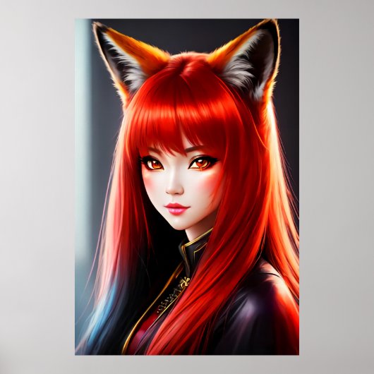 Zoomorphe junge Dame Rothaarfuchs Ohr | Art der AI Poster (Vorne)