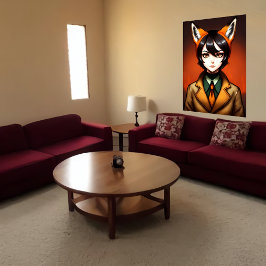 Zoomorphe junge Frauen schwarzer Haarfuchs Ohr | A Poster