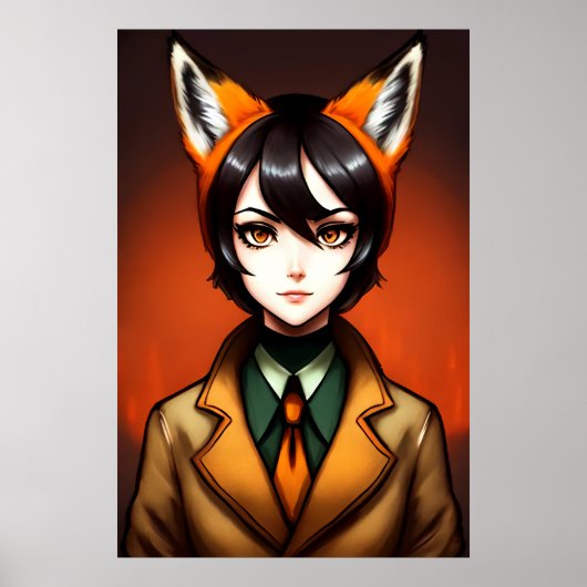 Zoomorphe junge Frauen schwarzer Haarfuchs Ohr | A Poster (Vorne)