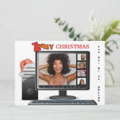 Zoomy Christmas Call Video Conference Satire Karte (Stehend Vorderseite)
