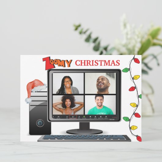 Zoomy Christmas Call Video Satire Konferenz Karte (Stehend Vorderseite)