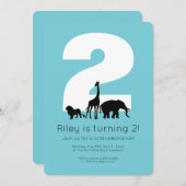 Zootiere aquamarin Kleinkinder Geburtstagsfeier Einladung (Vorne/Hinten)