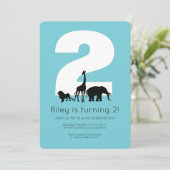 Zootiere aquamarin Kleinkinder Geburtstagsfeier Einladung (Stehend Vorderseite)