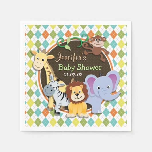 Zootiere auf farbenfrohe Raute Serviette (Vorderseite)