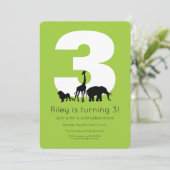 Zootiere lauern grünes Foto Kindergeburtstag Einladung (Stehend Vorderseite)