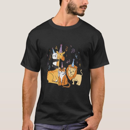 Zootiere mit Geburtstagsparty T-Shirt (Vorderseite)