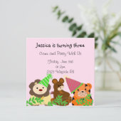 Zootiere mit Party Hats Einladung zum Geburtstag (Stehend Vorderseite)