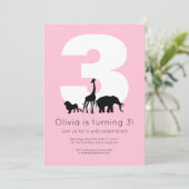 Zootiere Rosa Kindergeburtstag Party Einladung (Stehend Vorderseite)