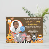 Zootiere - Wilde Tiere zum Geburtstag Einladung (Stehend Vorderseite)