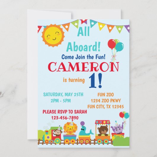 Zoozug 1. Geburtstag Einladung (Vorderseite)
