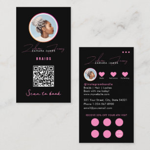 Zöpfe Haar Rabatt Treue QR Code Schwarz Pink Visitenkarte