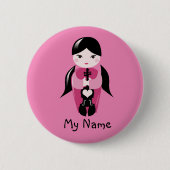 Zöpfe und rosa Violinen-Puppen-Knopf Button (Vorderseite)