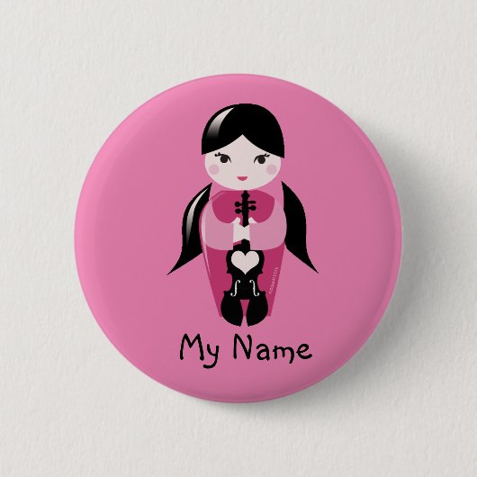 Zöpfe und rosa Violinen-Puppen-Knopf Button (Vorderseite)