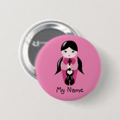 Zöpfe und rosa Violinen-Puppen-Knopf Button (Vorne & Hinten)