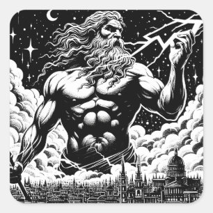 Zorn der Zeus-Tinte Illustration griechische Mytho Quadratischer Aufkleber