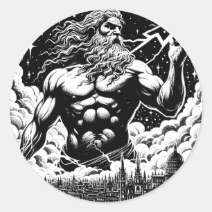 Zorn der Zeus-Tinte Illustration griechische Mytho Runder Aufkleber