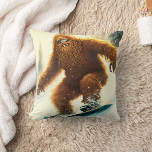 Zottiger Bigfoot Snowboarden KI Yeti Schneehang Kissen