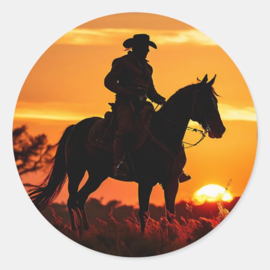 ZOYNK Cowboy Sunset 0023384 Runder Aufkleber (Vorderseite)