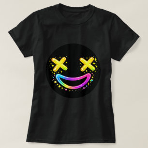 ZOYNKLAB Neon-X-Eyes Smiley-Gesicht Regenbogen-Gra T-Shirt