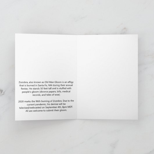 Zozobra Old Man Gloom Santa Fe NM Tradition 2020 Karte (Innenseite)