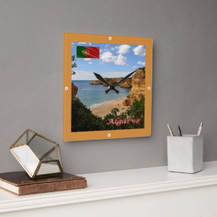 zPT027 ALGARVE Beach Marinha, Portugal, Quadratische Wanduhr