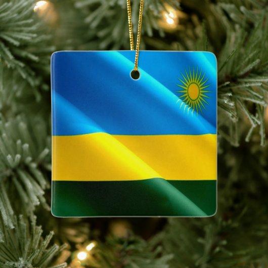 zRW002 RWANDA, Waving Flag, Afrika, Keramikornament (Baum)