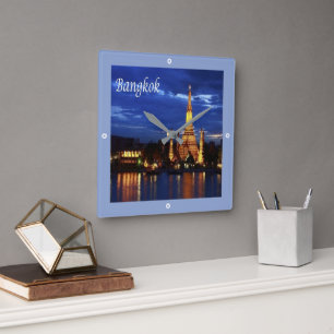 zTH016 BANGKOK Nachts, Thailand, Asien, Quadratische Wanduhr