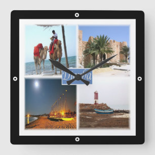 zTN017 DJERBA, Mosaik, Tunesien, Afrika, Square Wa Quadratische Wanduhr