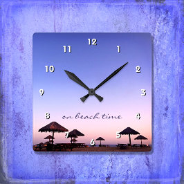 Zu Beach Time California Lila Rosa Sunset Foto Quadratische Wanduhr