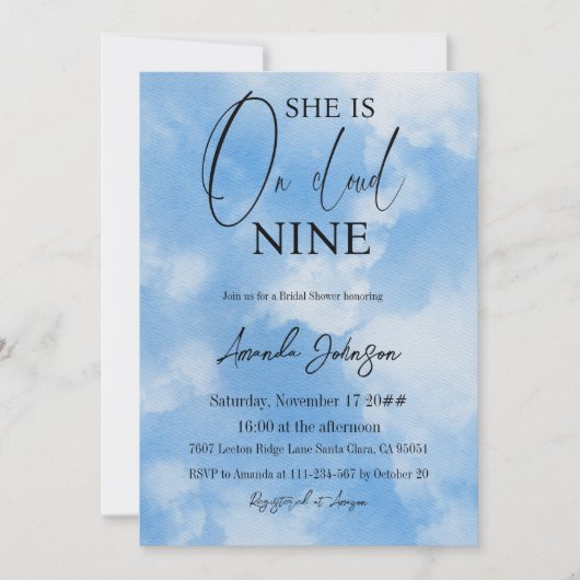 zu Cloud Nine 9 Calligraphy Blue Brautparty Einladung (Vorderseite)