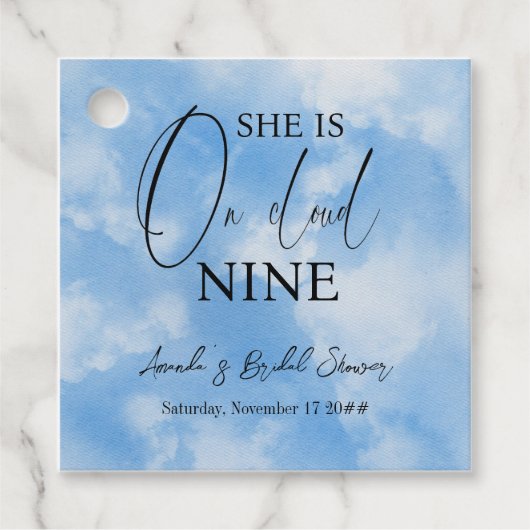 zu Cloud Nine 9 Calligraphy Blue Brautparty Geschenkanhänger (Vorderseite)