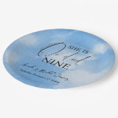 zu Cloud Nine 9 Calligraphy Blue Brautparty Pappteller (Schrägansicht)