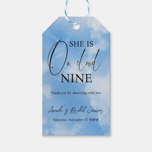 zu Cloud Nine Calligraphy Blue Brautparty Vielen D Geschenkanhänger (Vorderseite)