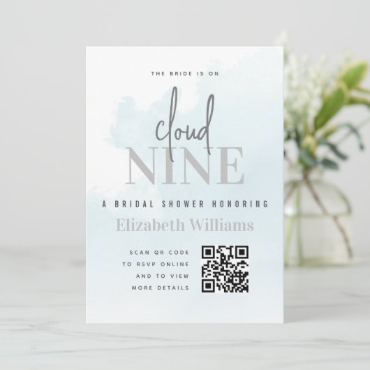 zu Cloud Nine - Modernes Brautparty - QR-Code-UAwg Einladung (Stehend Vorderseite)