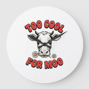 Zu cool für Moo Lustiges Kuh Vintage-Shirt-Design_ Große Wanduhr