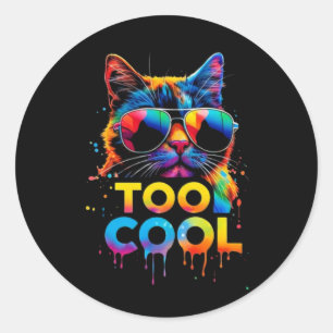 Zu coole Regenbogenkatze – Coole Katze mit Sonnenb Runder Aufkleber