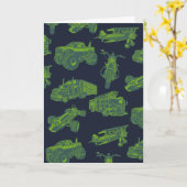 Zu den unterwegs "Blue & Green Moving Vehicles Boy Karte (Gelbe Blume)