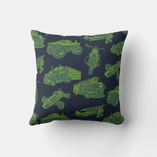 Zu den unterwegs "Blue & Green Moving Vehicles Boy Kissen (Rückseite)