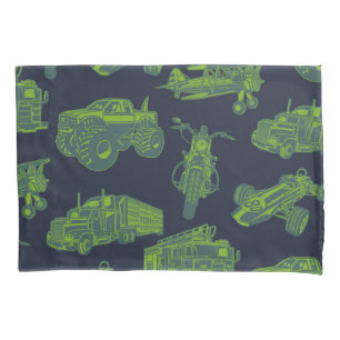 Zu den unterwegs "Blue & Green Moving Vehicles Boy Kissenbezug