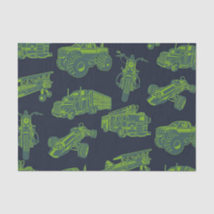 Zu den unterwegs "Blue & Green Moving Vehicles Boy Seidenpapier