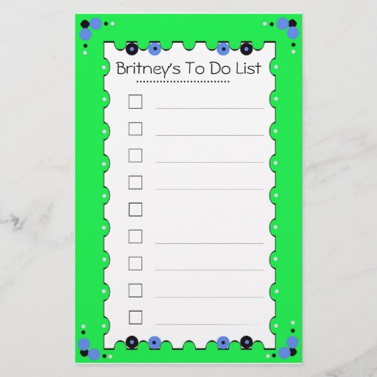 Zu die Liste tun stationär Briefpapier (Vorderseite)