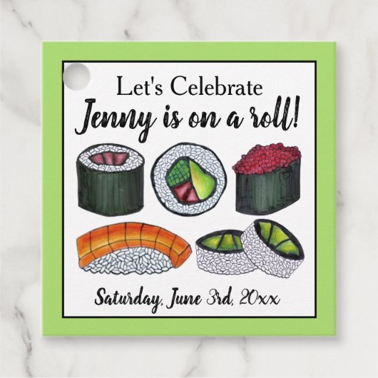 Zu einer (Sushi) Roll Gratulationen Feier Geschenkanhänger (Vorderseite)