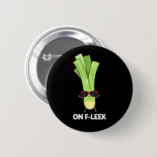 zu Fleek Funny Veggie Leek Pun Dark BG Button (Vorne & Hinten)