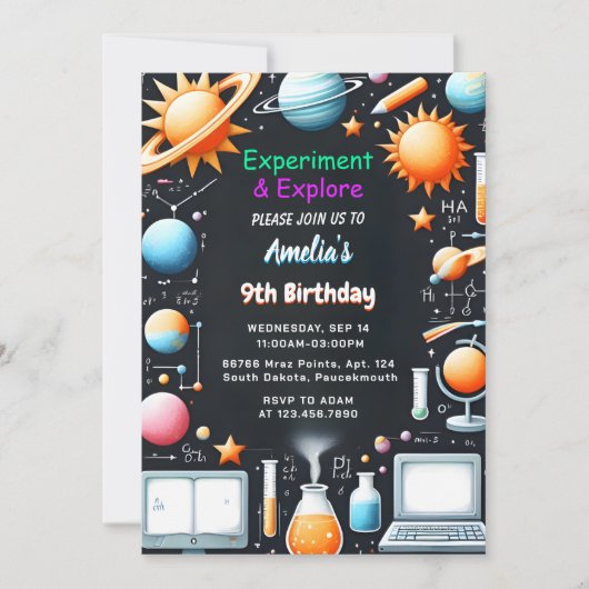 Zu Fun Labrador Kids Geek Nerd Mad Science 9. Gebu Einladung (Vorderseite)