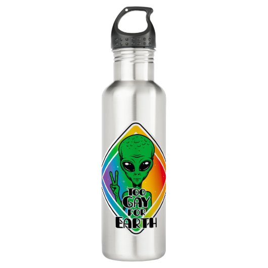 Zu Gay For Earth Funny Alien UFO Edelstahlflasche (Vorderseite)