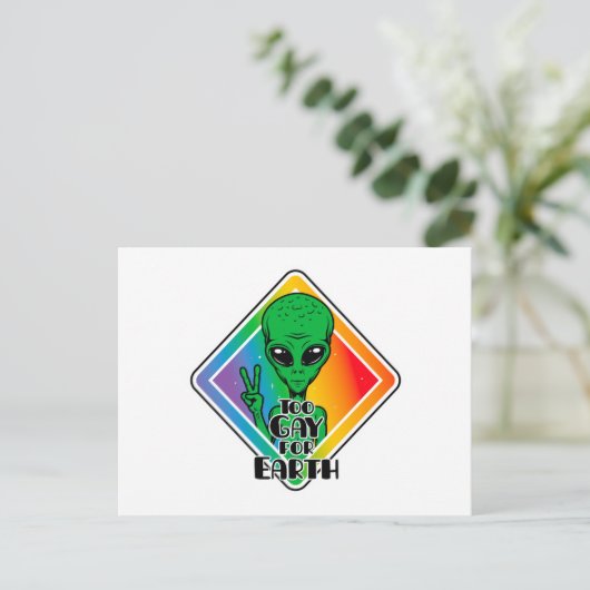 Zu Gay For Earth Funny Alien UFO Postkarte (Stehend Vorderseite)